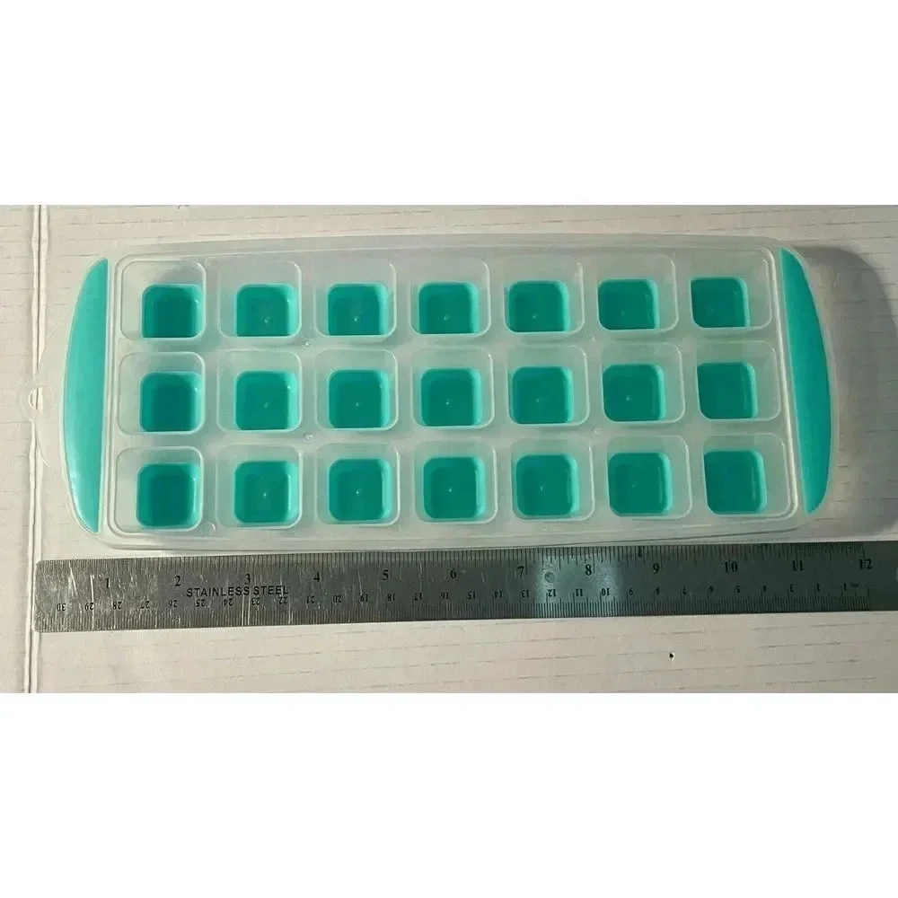 21 Cube Ice Cube‎ Tray Stackable Easy-Release Silicone & Plastic Teal Bottom